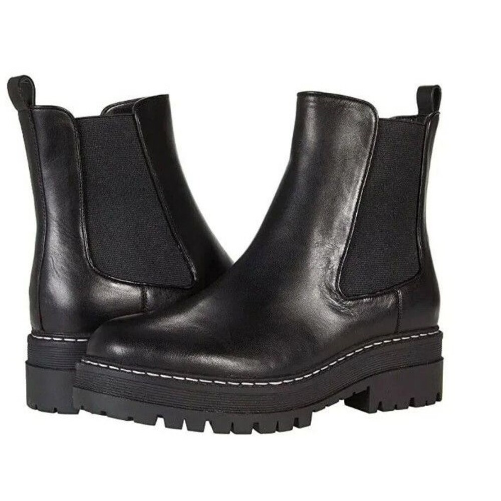 Marc Fisher LTD Privi Black Leather Chelsea Boots Chunky Platform Lug Sole Sz10M